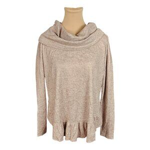 Maeve Anthro Long Sleeve Ruffle Bottom Loose Fit Light Pink Cream Blouse Sz XS